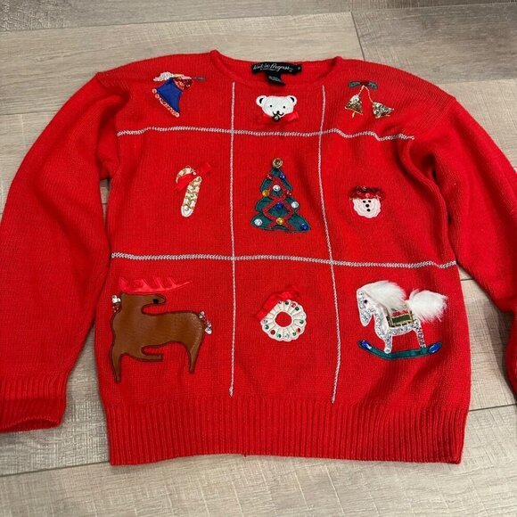WORK IN PROGRESS BY GLADYS BAGLEY RED CHRISTMAS SWEATER SMALL WOMENS - Picture 2 of 8